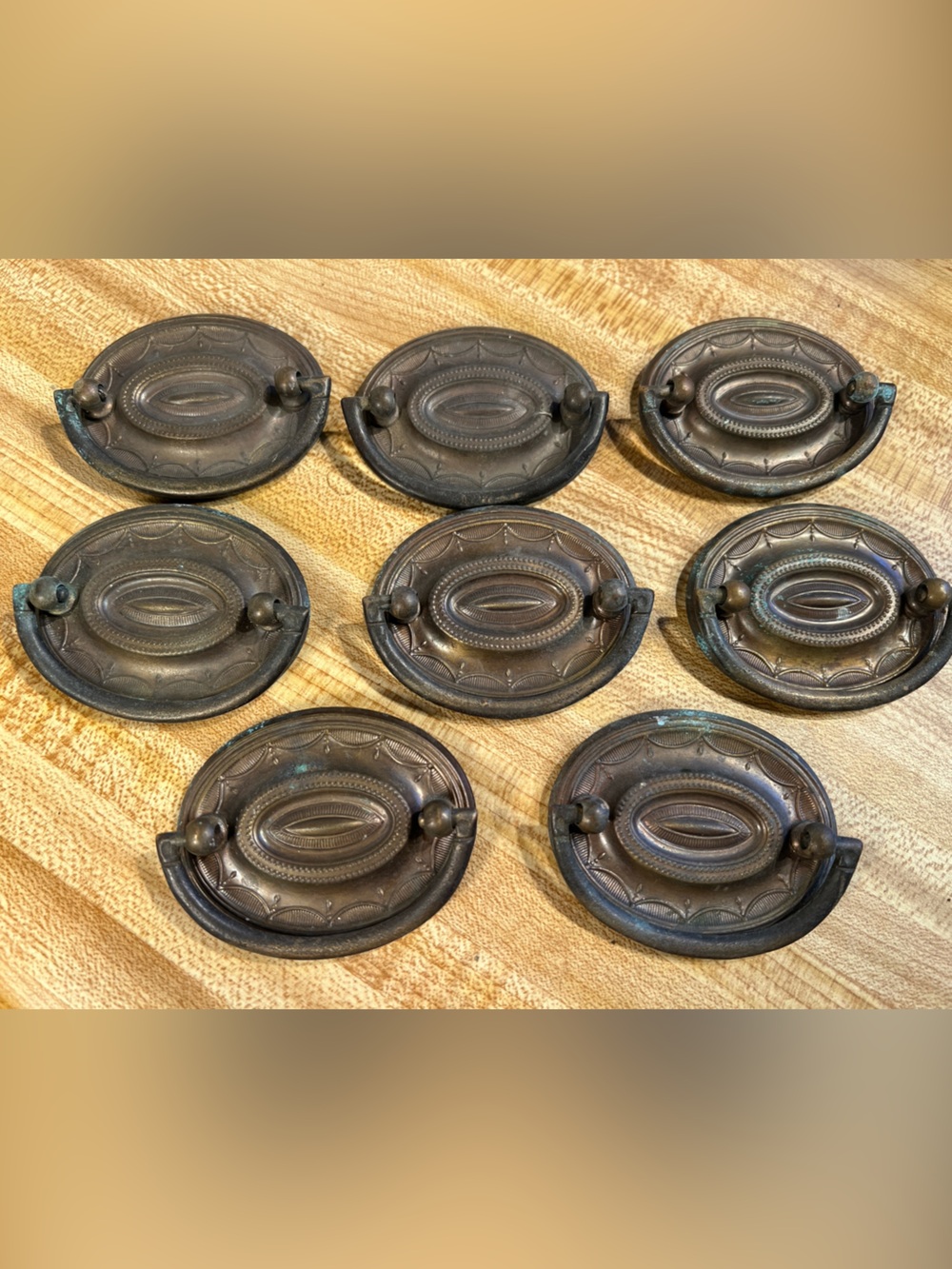8 Antique Brass Drawer Dresser Pulls Handles Hepplewhite 2-5/8” - 2” CTC Oval